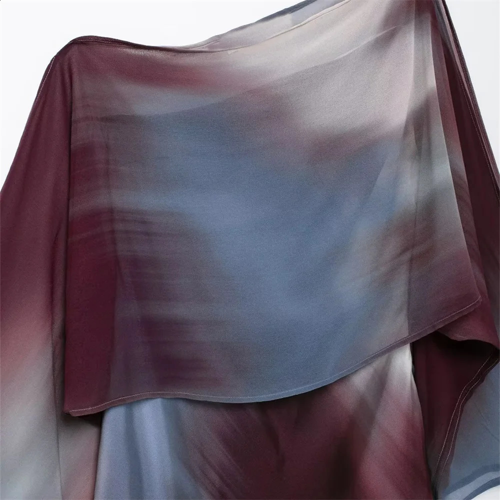 TRAF autumn womens fashionable slim fit asymmetrical layered decorative printed silk satin texture long dress 250122