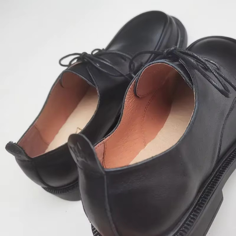 Genuine Leather Wide Toe Men's Women's British Style Lace-Up Business Casual Work Shoes Cowhide