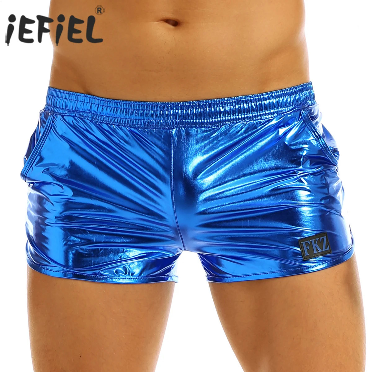 Mens Shiny Metallic Boxer Shorts Night Club Party Jockstraps Swim Clubwear Costume Male Swimming Trunks Sporty Pants 250121