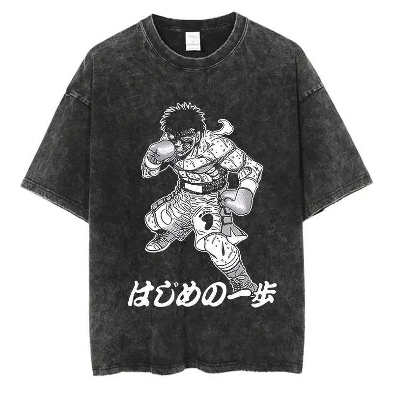 Vintage Cotton Washed T-Shirt Anime Hajime No Ippo Kamogawa Boxing Gym Loose T Shirts Men Women Y2K Hip Hop Summer Top Tee W250117