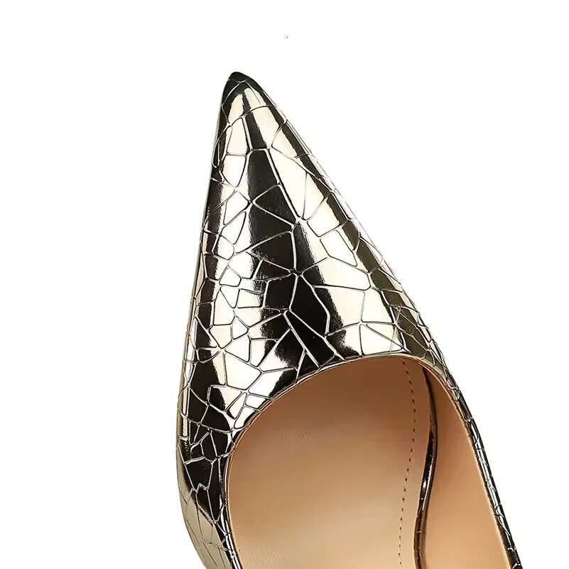 Plus Size 34-43 Women 10.5cm High Birthday Dress Gold Sliver Pumps Lady Classic Glossy Leather Heels Sexy Serpentine Shoes