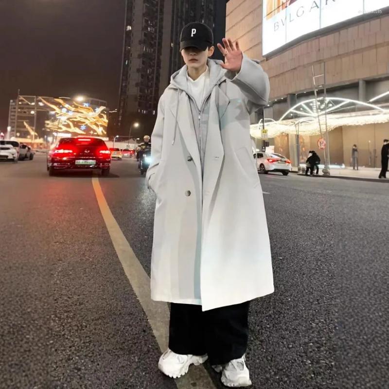 Men's Trench Coats 2025 Autumn/Winter Style Black Overcoat Loose-Fit Long Windbreaker For Men Trendy Youth Jacket Fashionable Outerwear