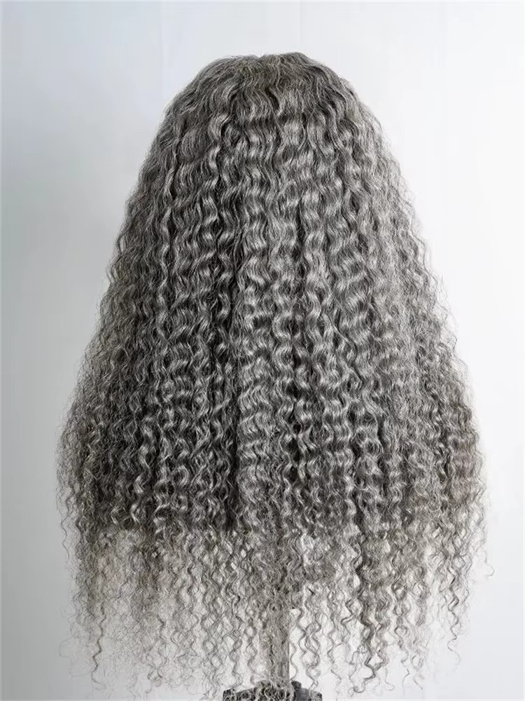 Silver grey ponytail wraps around human Salt And Pepper Long Deep Curly pony tail hairpiece 120g deep wave natural gray european raw hair 1pcs