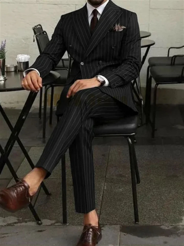 2 Piece Men Suits Mens Suit Double Breasted Man Fashionable and Slimfitting n Groom Wedding Dress Casual Striped Fabric 250121