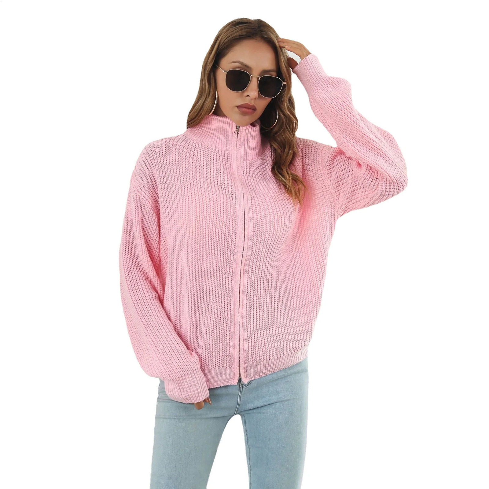 Spring Autumn Womens Coats Solid Color Zipper Ladies Sweaters Casual Loose Female Knitted Cardigans Knitwears 250120wtt
