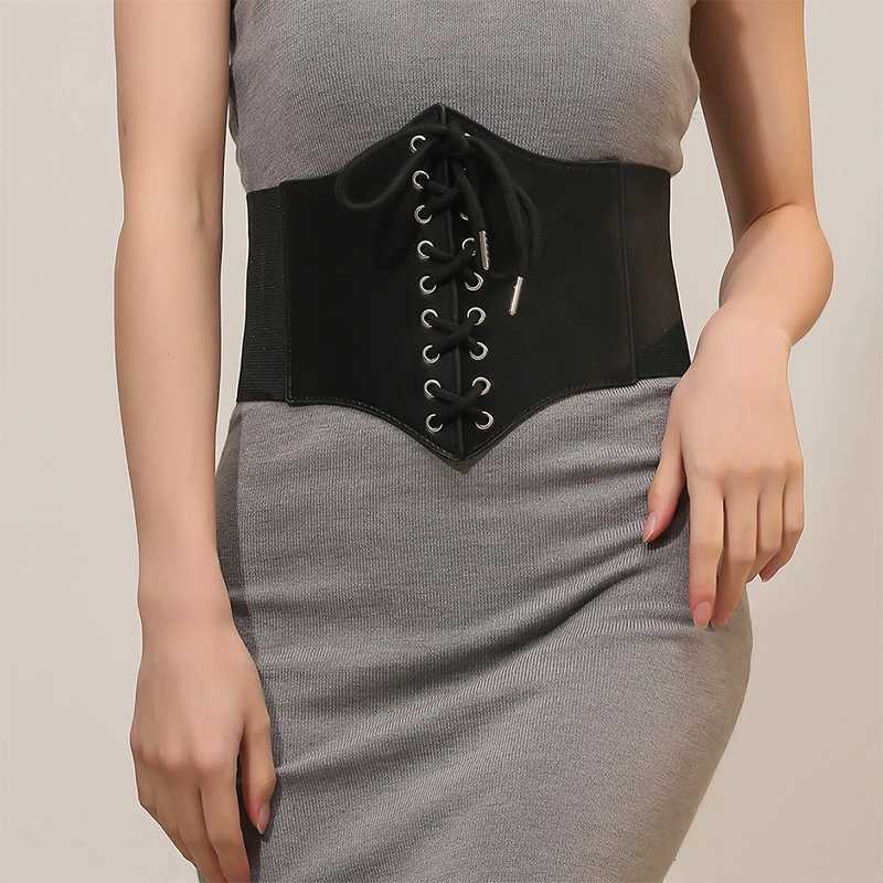 BurVogue Vintage Lace-up Cinch Belt Tied Corset Elastic Waist Belt Tied Waspie Wide Belt for Halloween Costume W250120