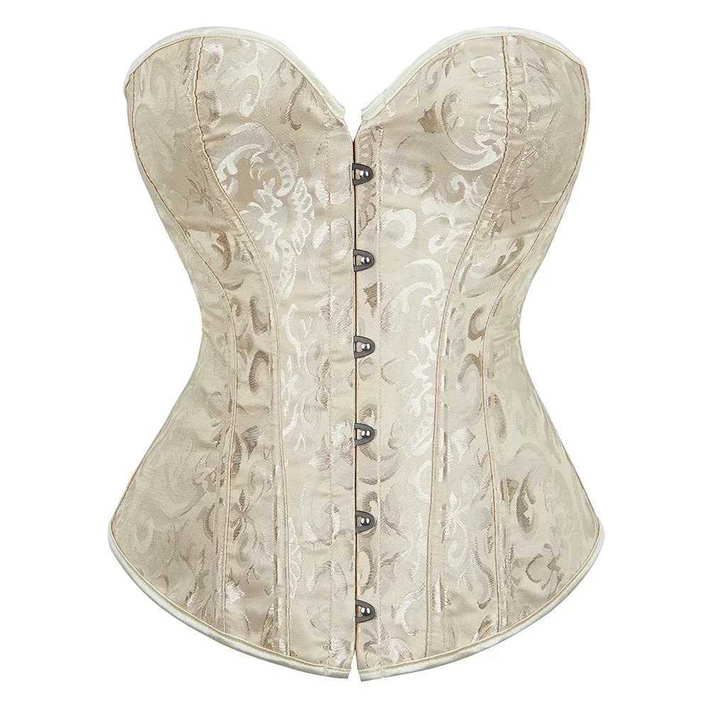 Simple Elegant Overbust Corset Vintage Women Bustier Lace-up Plastic Boned Corset Plus Size Brocade Gothic Sexy Corset W250120