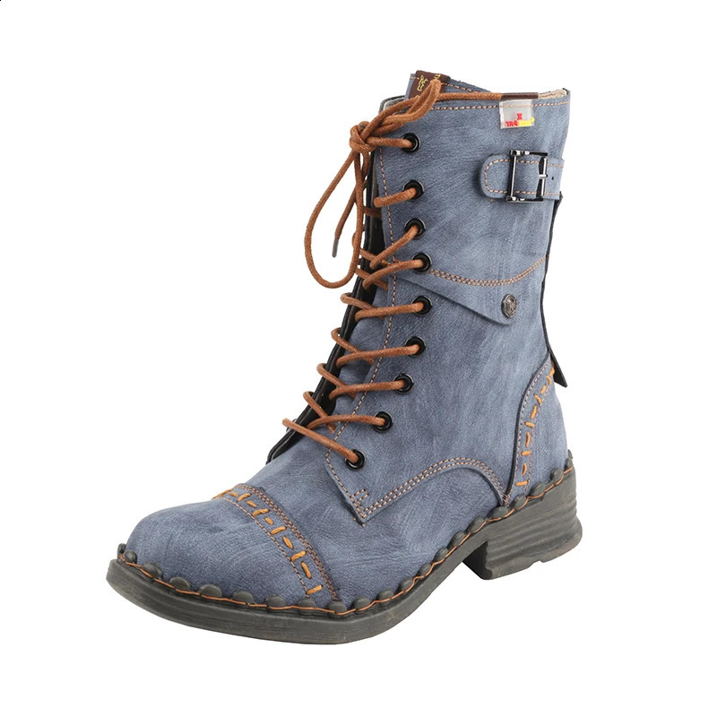 Women AutumnWinter Vintage Fashion Solid Color Leather Boots 250117