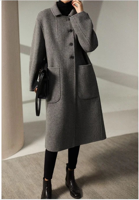 Big Size Stylish MediumLength Woolen Jacket For Women 2025 Autumn Winter Korean Version LooseFit Fashion Overcoat 250110