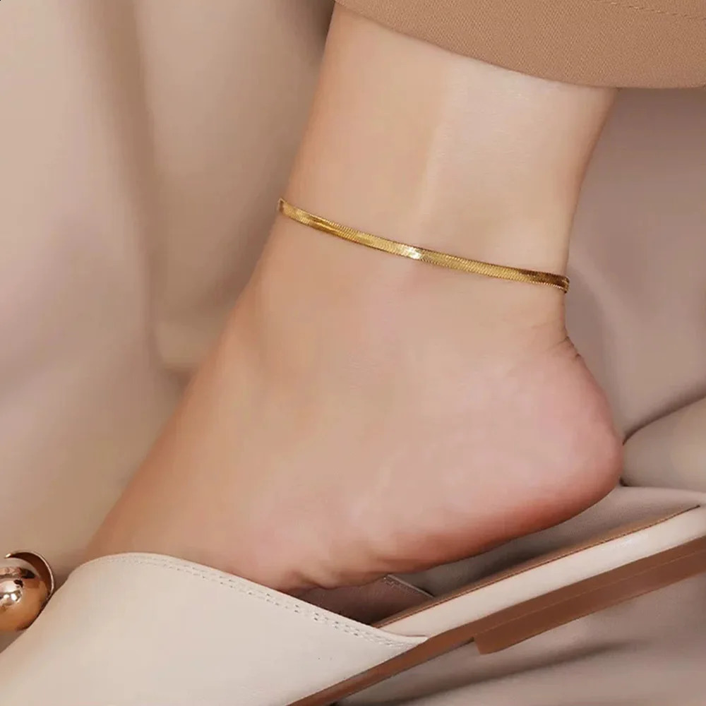 SUNIBI Stainless Steel Snake Chain Anklet for Women Summer Beach Gold Color Anklets Fashion Jewelry Drop Wholesale 250114