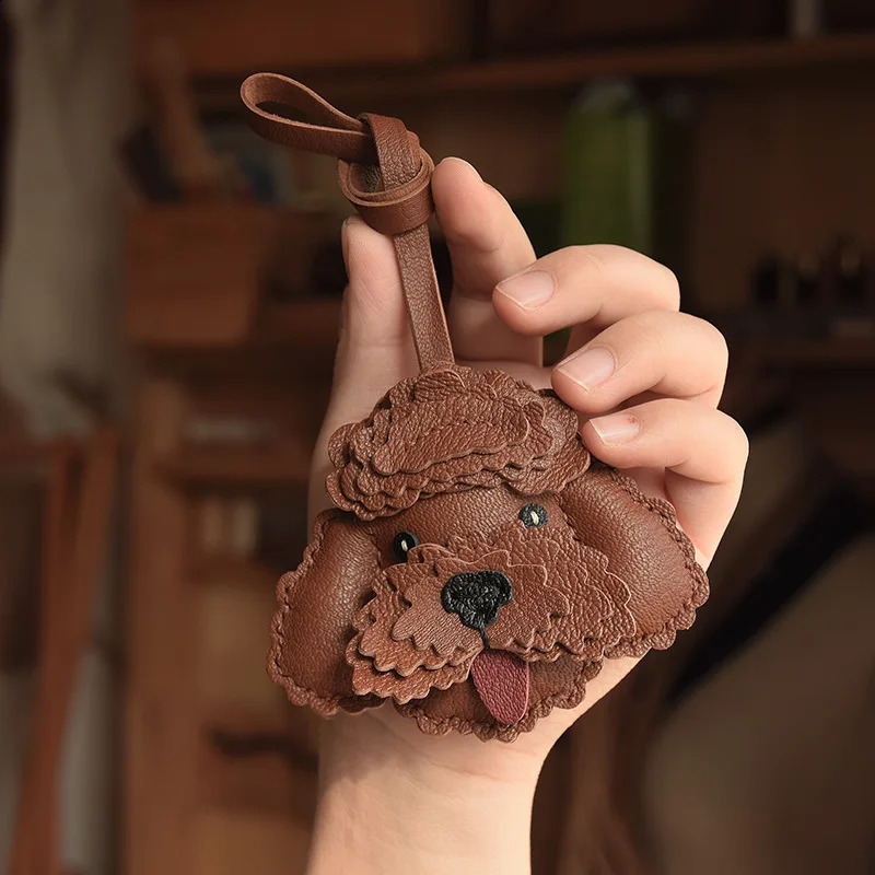 Handmade Leather Teddy Dog Keychain Bag Pendant 250121