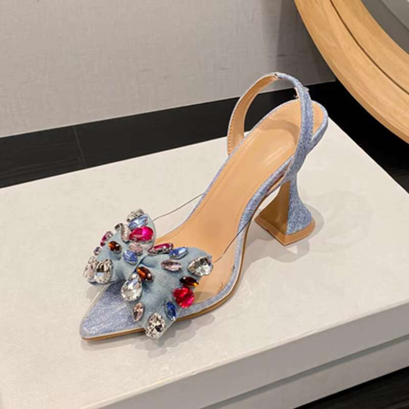 Aneikeh Spring Fashion rhie Bowknot Women Pumps High Heels Pointed Toe PVC Transparent Sandals Party Wedding Prom Shoes