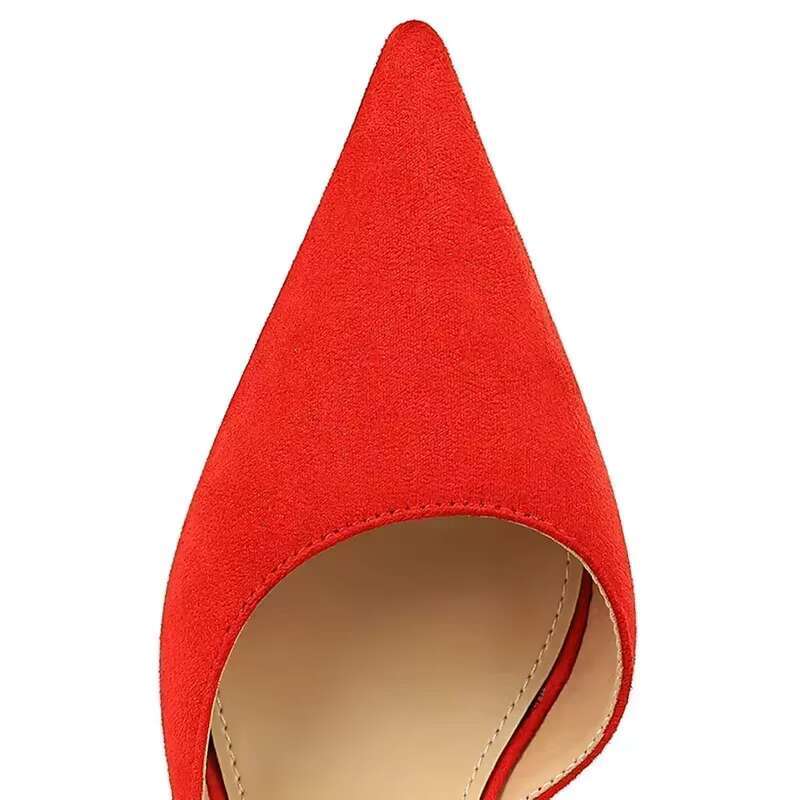 Big Size Fashion Women Daily Holiday Suede Green Red Pumps Lady 8.5cm High Basic Pointed Toe Hollow Wedding Middle Heels