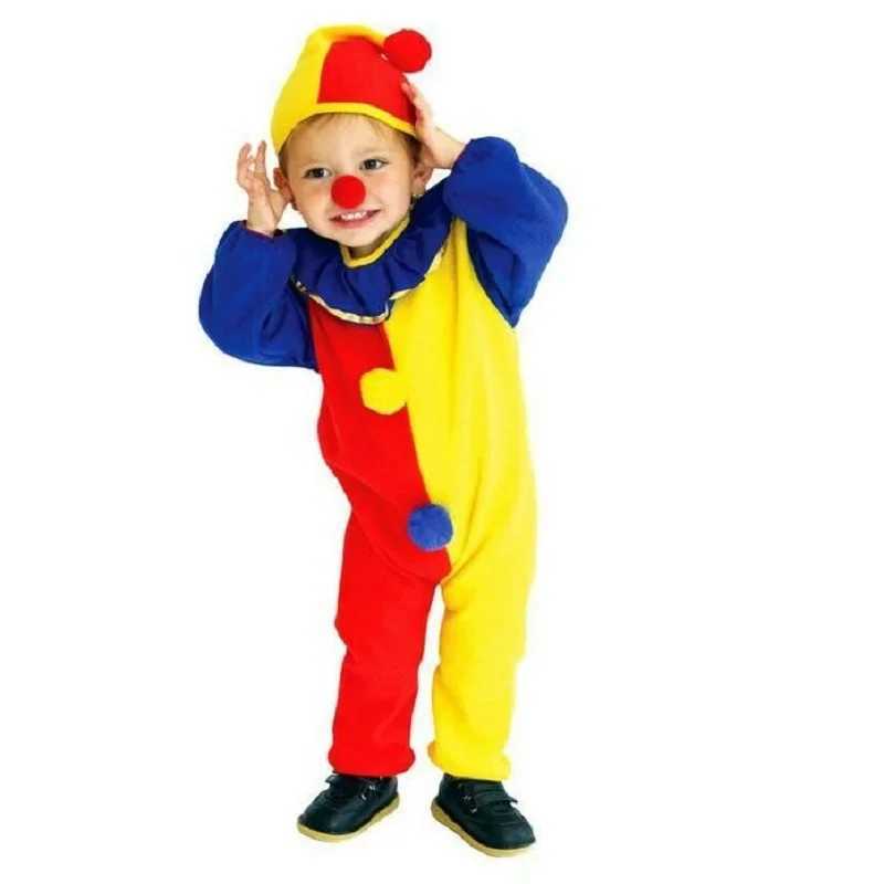 Children Halloween Buffoon Costumes Baby Clown Cosplay Costume Circus Jumpsuits Kids Christmas Day New Year Rompers Hat W250117