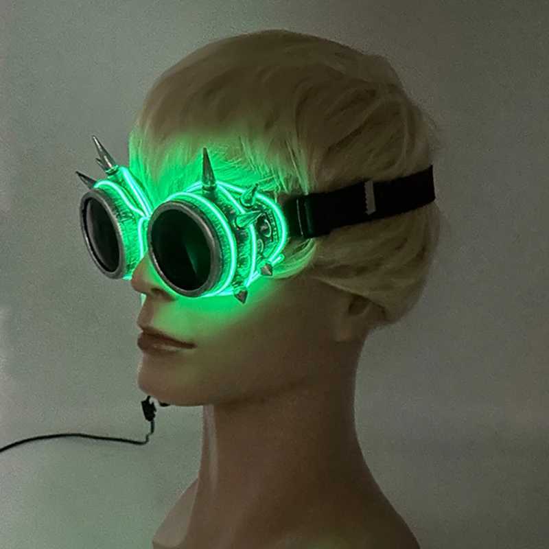 Retro Luminous Glowing Steampunk Glasses LED Light Party Decor Gothic Goggles Glasses With Nail Neon Glasses Men Women Supplies T250122