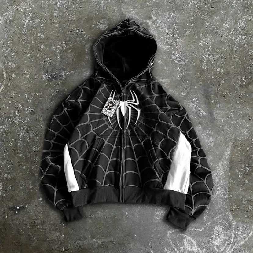 Y2k Anime Zipper Hoodie Mens Spider Web Pattern Red Hoodie Gothic Harajuku Super Large Hoodie Fashion Sportswear Clothing W250117