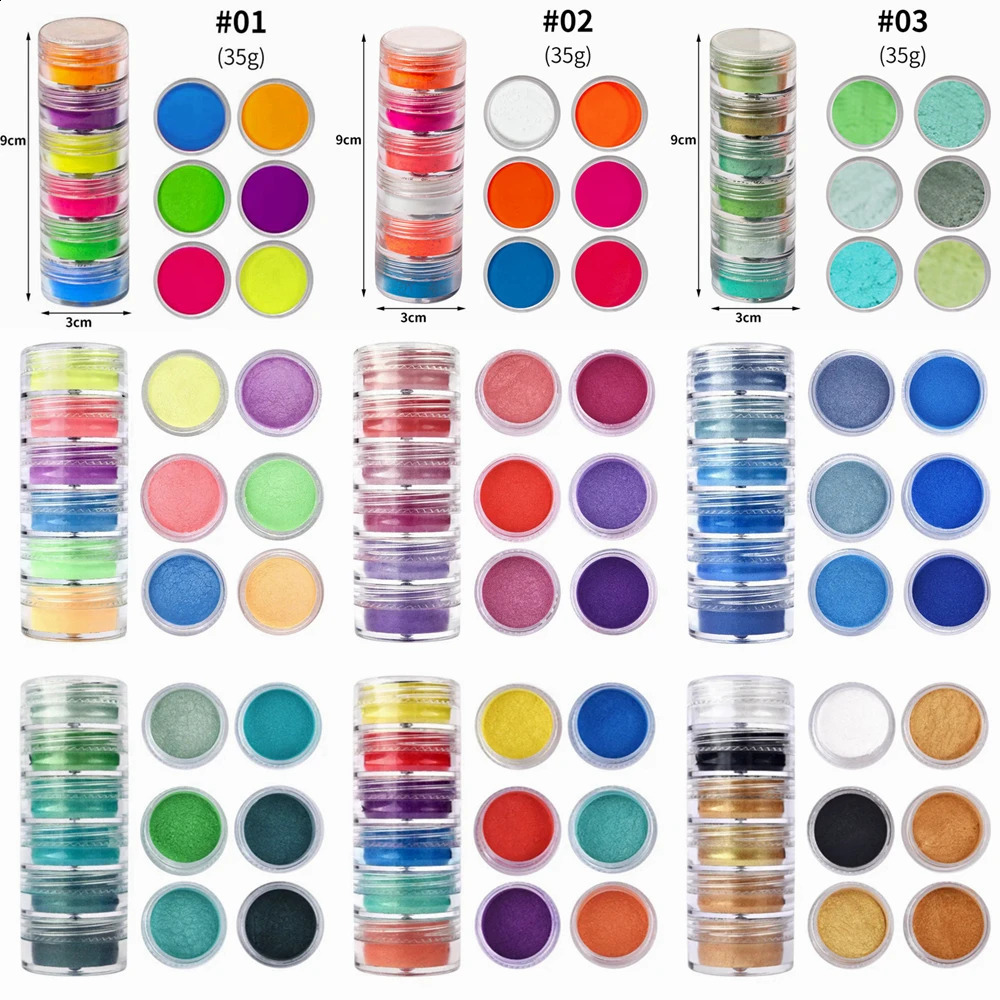 6Color Neon Pigment Powder Fluorescent Nail Glitter Symphony Chrome Pearlescent Epoxy Resin Eyeshadow Cosmetic 250115