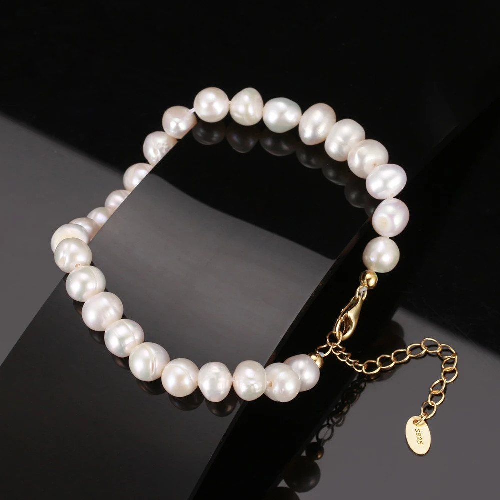 KISS MANDY 14K Gold 925 Sterling Silver Chain Bracelet with Cultured freshwater Pearl for Women White Pearls Fine Jewelry GPB10 250121
