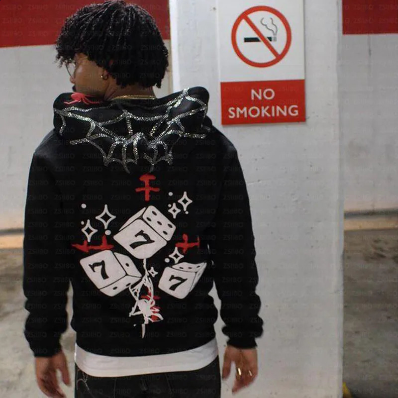 Y2K Letter Printed Hooded Womens Autumn/Winter Harajuku Zip Hooded Sweatshirt Mens Gothic Hip Hop Large Jacket Street Hoodie 250117