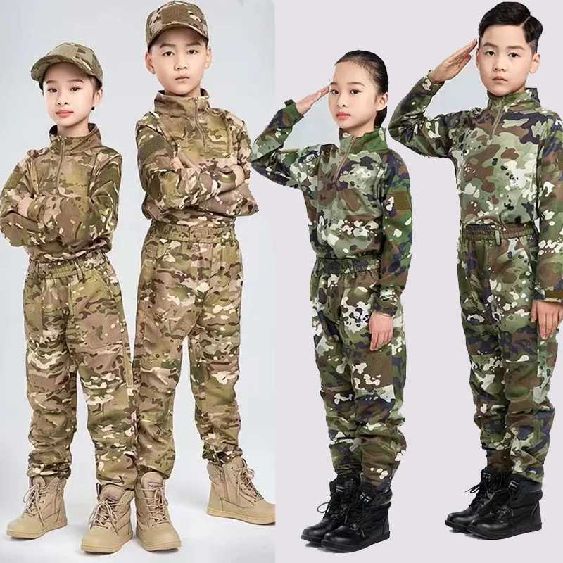 Children Camouflage Uniform Suit Breathable Long Sleeve Outdoor Development School Student Summer Camp Military Training Uniform W250117