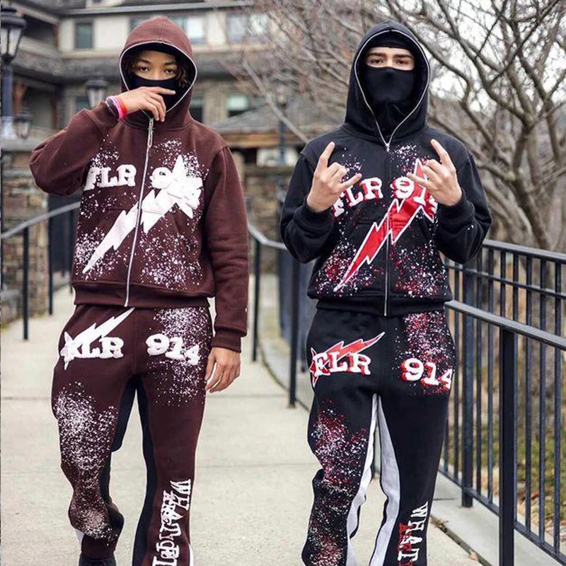 Harajuku Jacket Letter Print Coat Men Women Jackets Zip Hooded Sweatshirt Oversized Long-sleeved Zipper Top Casual Hoodies Y2K 250117