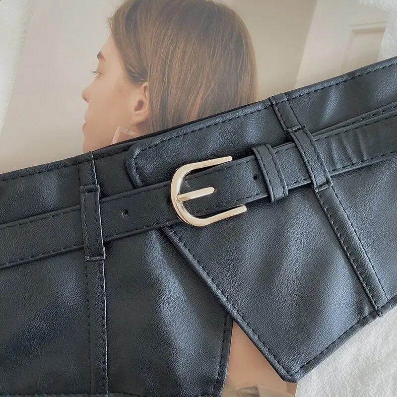 Classic Pin Buckle Wide Belts Black Elastic PU Waistband Trendy Corset Waspie Belt Dress Coat Girdle For Women Girls 250114