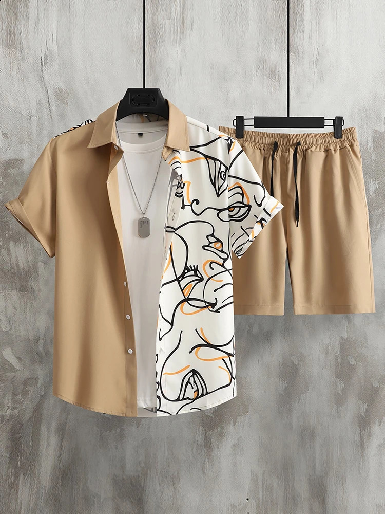 2024 Summer Mens Short-sleeved Shirt Beach Shorts Set Outdoor Everyday Mens Summer Shorts Street Fashion Mens Casual Shirt 250122