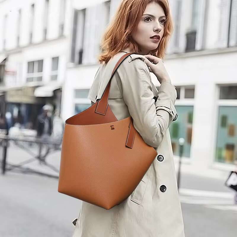 Fashion Underarm Oneshoulder Women's High Quality Genuine Leather Handbag Retro Design Tote Ladies Casual Bucket Bag