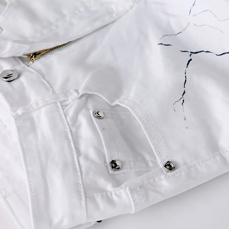 White Fashion Men Jeans Unique Lighting And Man Printing Cotton Large Size 40 Jeans For Men 250120