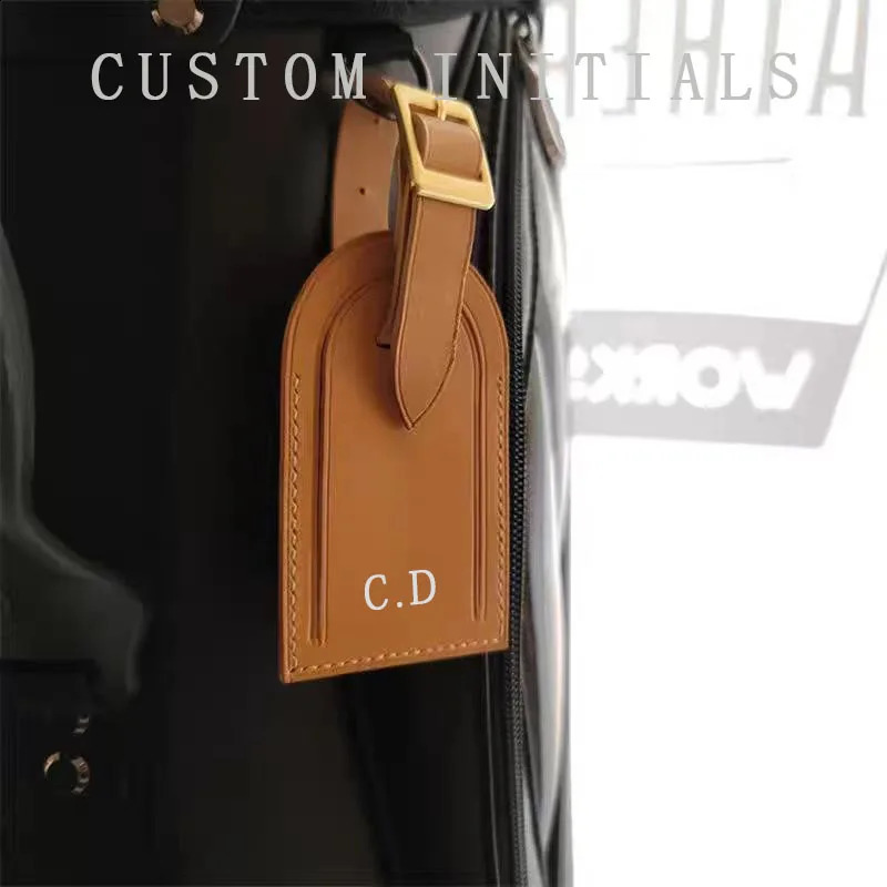 Free ization of Initials Suitcase Boarding Pass Travel Bag Leather Trolley Case Genuine Leather Tag Luggage Pendant 250121
