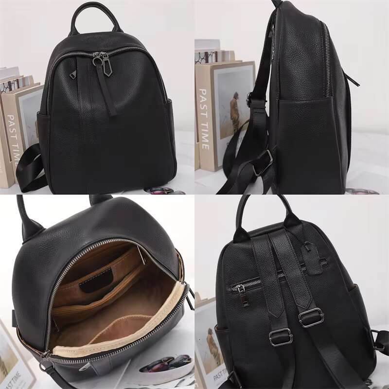 Real Cow Backpack Women Casual Ladies Travel Shoulder Bag Solid Pattern Genuine Leather Bagpack