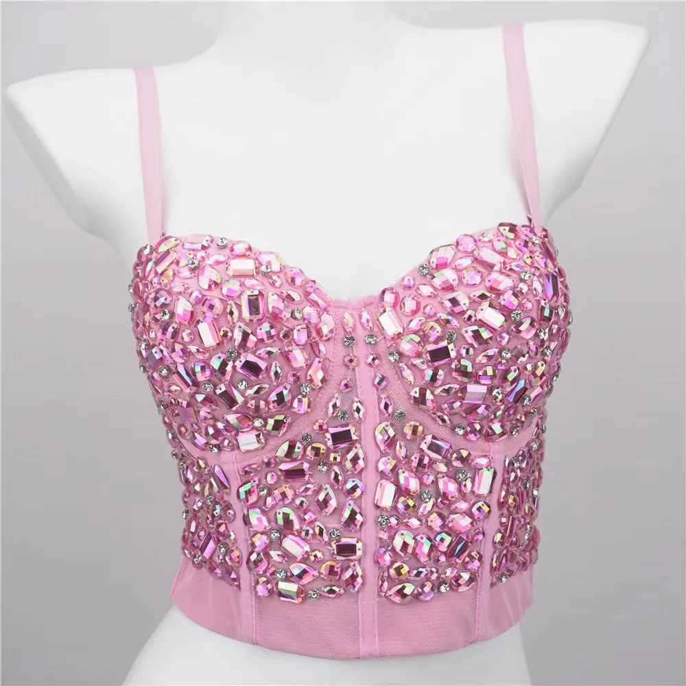 Heavy Beadings Lady Corset Rhinestones Charming Bustier Colorful Acrylic Stone Nightclub Party Sexy Female Camis Women Crop Tops W250120