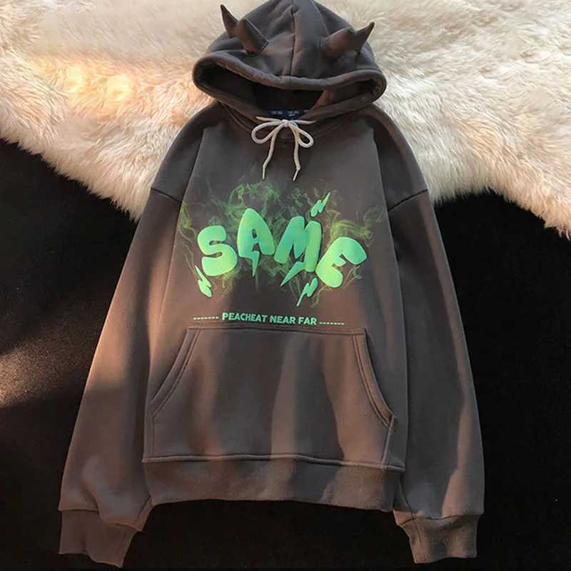 Womens Sweater Y2k Angel Earrings Letter foam Garbage Hoodie Gothic Clothing Super Dalian Hoodie Harajuku Pullover Vintage Aesthetics W250117