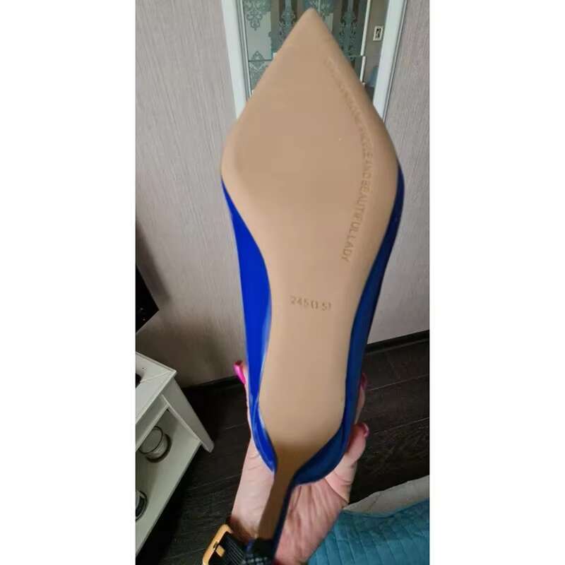 Women 8.5cm High Scarpins Pumps Lady Blue Yellow Sier Glossy Leather Fetish Wedding Bridal Mid Low Heels Office Shoes