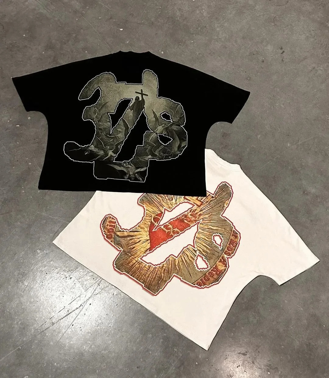 Y2K retro hip-hop pattern printed mens oversized T-shirt street short sleeved casual punk couple top harajuku Y2K top 250118