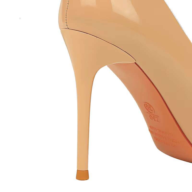 Women 9.5cm Pumps Wedding Bridal Classic Scarpins High Stiletto Heels Lady Nude Bla White Glossy Leather Prom Shoes