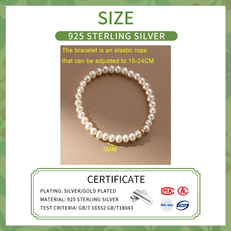 INZATT Real 925 Sterling Silver Pearl Geometric Chain Charm Beaded Bracelet for Women Cute Fine Jewelry Minimalist Accessories 250121