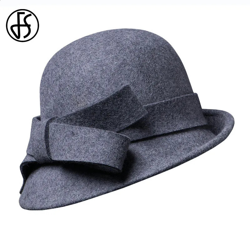 Wool Felt Wedding Bridal Cloche Fedoras Hat For Women Ladies Bowler Church Derby Hats With Bowknot Cocktail Tea Party Dress 250118