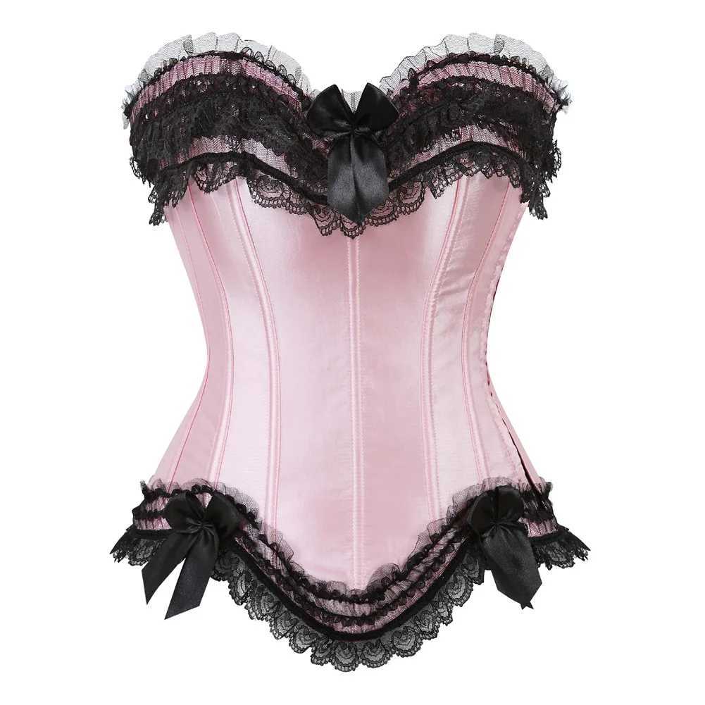 Pink Corsets and Bustiers Women Vintage Lace Ruffled Bow Pinkness Bustier Top Gothic Basques Burlesque Corselet y2k Aesthetic W250120