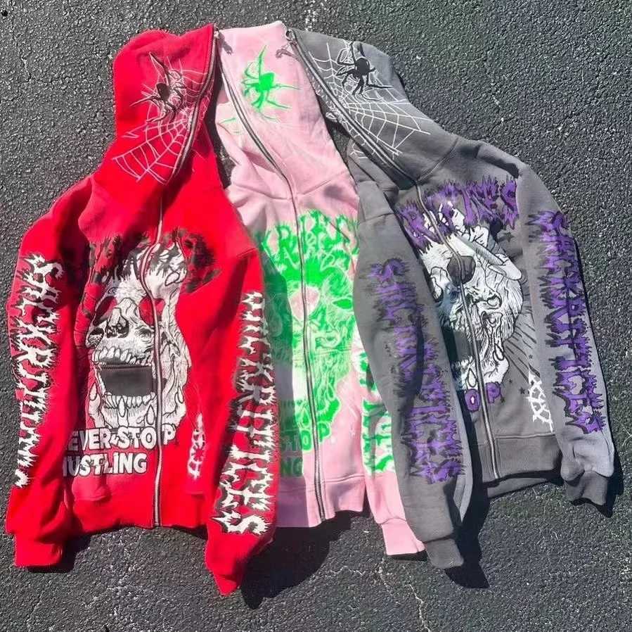 Y2k Cotton Hoodie Gothic Skull Printed Sweatshirt New Best Selling Personality Fashion Punk Hip Hop Casual Hoodie Men Streetwear W250117