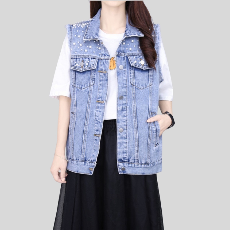 New best-selling denim jacket women's European station fat MM large size women's beaded diamond coat female student light blue jacket loose