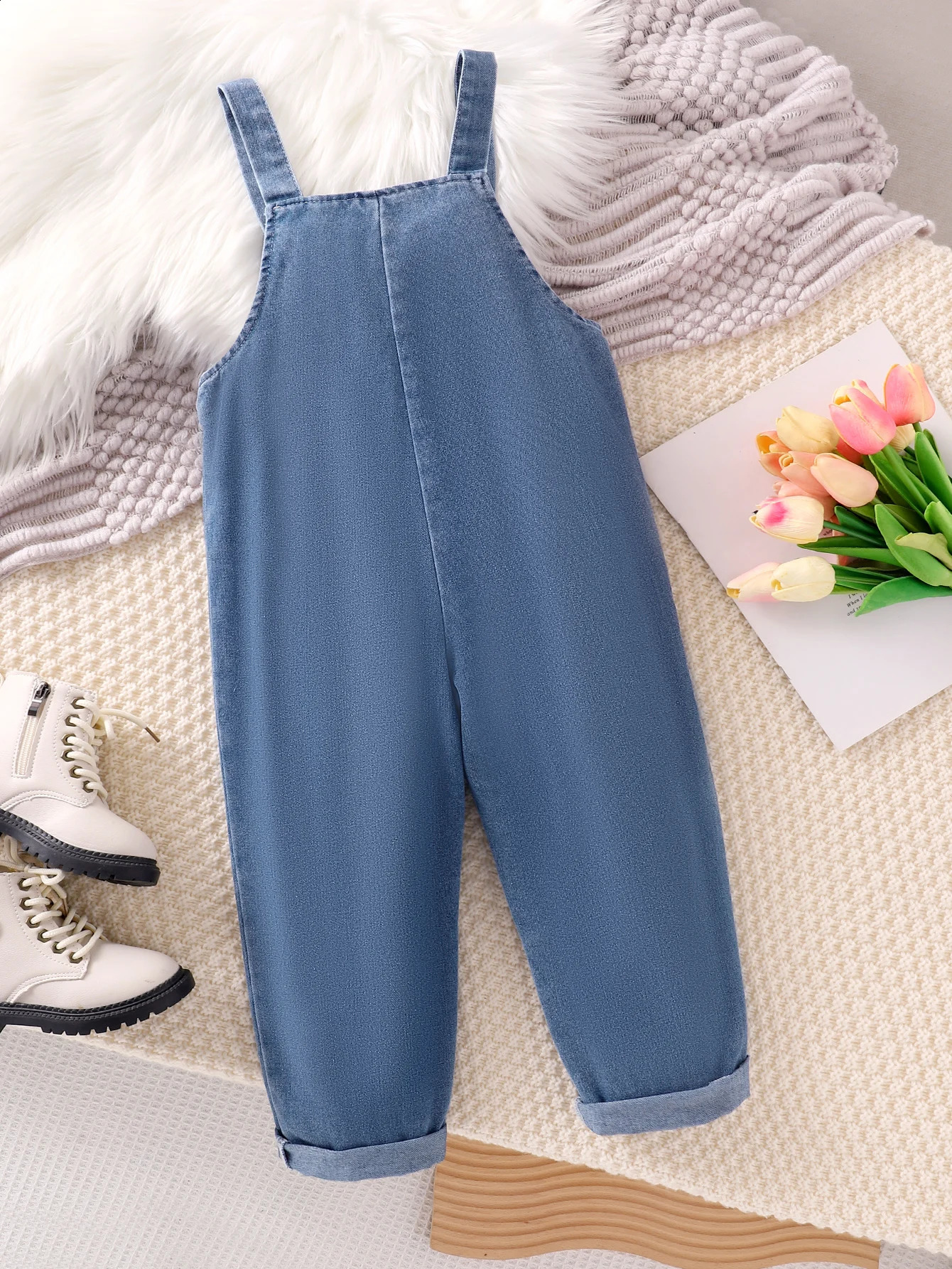 Autumn Style For Girls Aged 47 Years Old Comfortable And Fashionable Blue Patch Large Pocket Denim Jumpsuit 250117