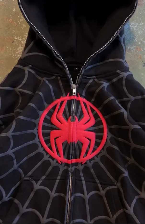 American Spider Pattern Embroidery Zip Up Hoodie Y2K Mens Womens Gothic Harajuku Jacket Fashion Hoodie Sweatshirt Casual Clothes W250117