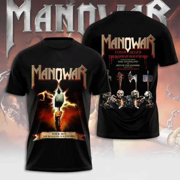 Rock Manowar Band 3D printed T-shirt mens hip-hop short sleeved T-shirt Harajuku O-neck T-shirt top oversized unisex Y2k clothing W250117