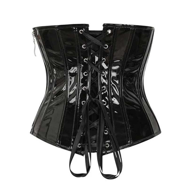 PVC Corset Top for Women Gothic Underbust Bustier Black Red PU Leather Waist Cincher Corselet Steampunk Corset Lace up Zipper W250120