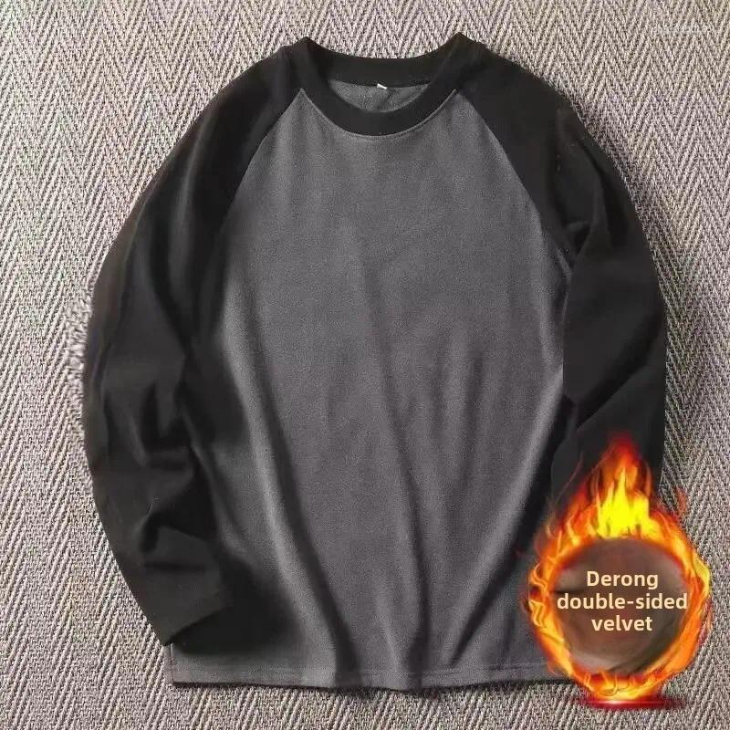 Men's T Shirts Autumn/Winter Fashionable Double-sided Fleece Long Sleeve Base Layer Tops Round Neck Warm Pullover