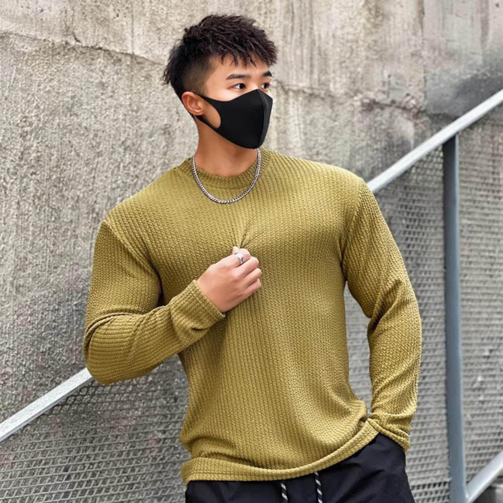 Autumn And Winter Casual Designer T-shirt Men's Long Sleeved Solid Color Shirt Gym Carnival Fitness T-shirt Top Men's Fashionable Slim Strip