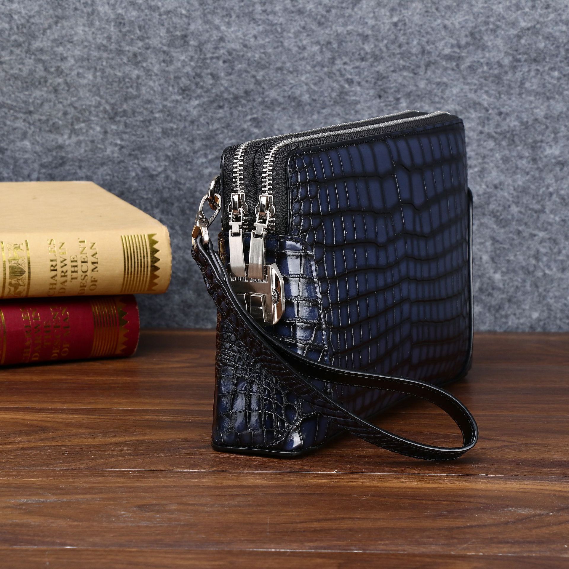 Crocodile Belly Pattern Brushed Color Men's Multi functional Password Lock Handbag Large Capacity Business Clip Bag Trendy