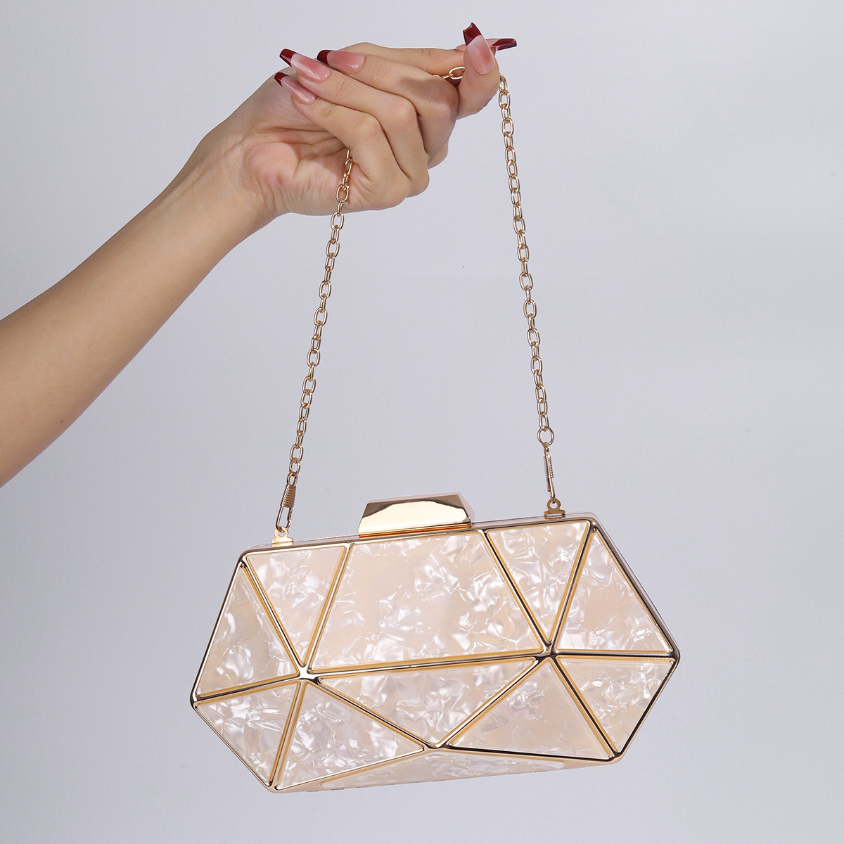 New Acrylic Metal Water Chestnut With Socialite Temperament, One Shoulder Diagonal Chain Bag, Women's Hand-Held Dinner Bag