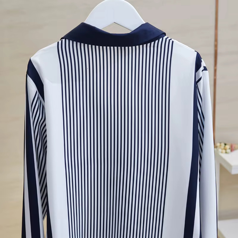 Chiffon Blouse Stripe Long Sleeve Shirts For Women 2024 New Elegant Button Up Shirt Womens Tops OL Vintage Female Clothing